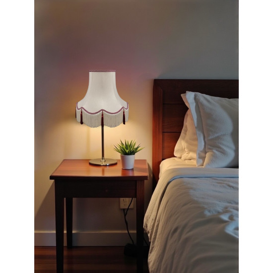 Cream and Burgundy Rope Braid Scalloped Fabric Lampshade