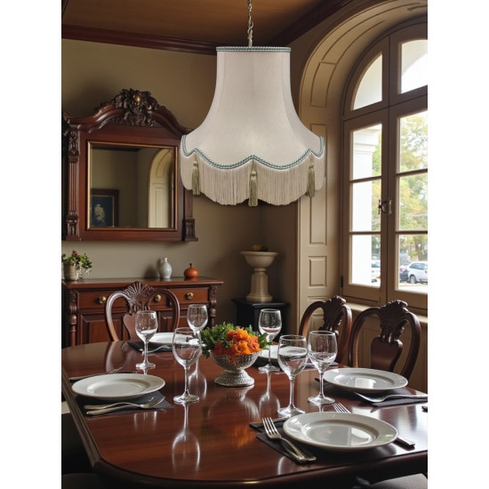 Cream and Light Green Rope Scalloped Fabric Lampshade