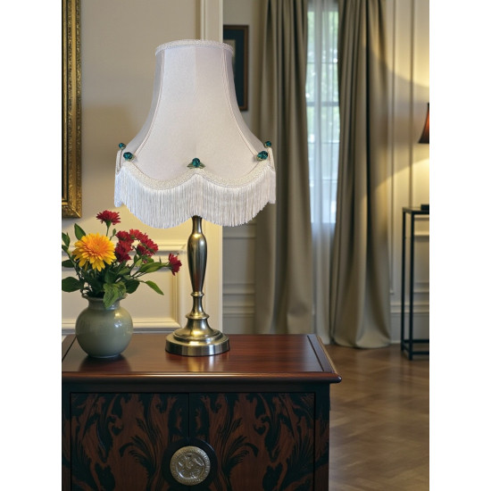 Cream and Green Rose Scalloped Fabric Lampshades