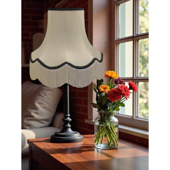Cream and Black Scalloped Fabric Lampshades