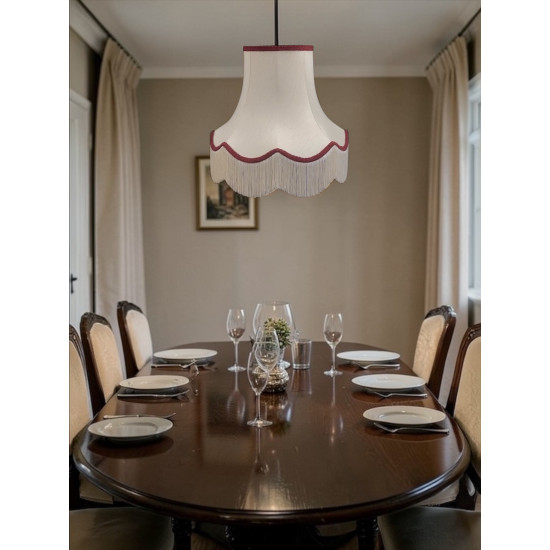 Cream and Burgundy Scalloped Fabric Lampshades