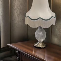 Cream and Holly Green Scalloped Fabric Lampshades