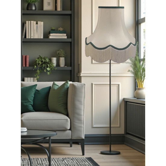 Cream and Holly Green Scalloped Fabric Lampshades