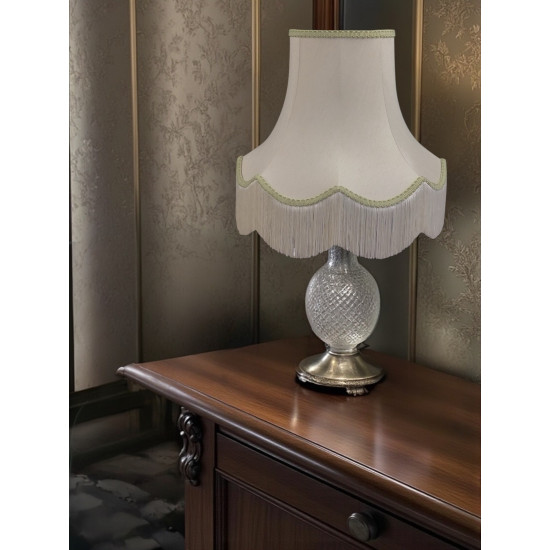 Cream and Light Green Scalloped Fabric Lampshades
