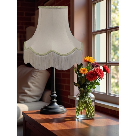 Cream and Light Green Scalloped Fabric Lampshades