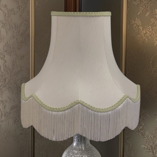 Cream and Light Green Scalloped Fabric Lampshades