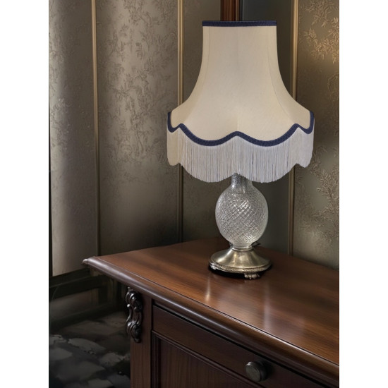 Cream and Navy Blue Scalloped Fabric Lampshades