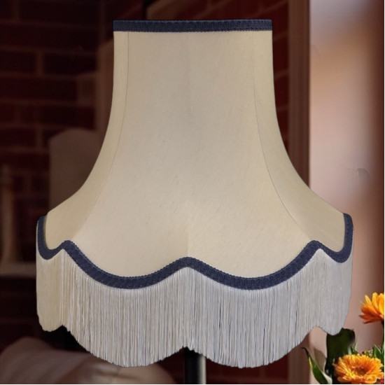 Cream and Navy Blue Scalloped Fabric Lampshades