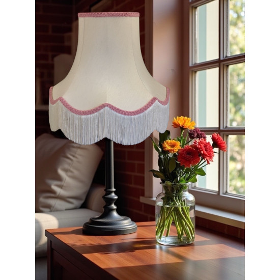 Cream and Pink Scalloped Fabric Lampshades