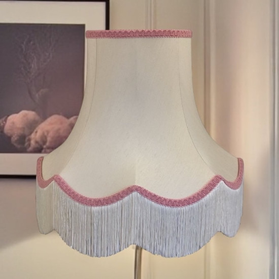 Cream and Pink Scalloped Fabric Lampshades
