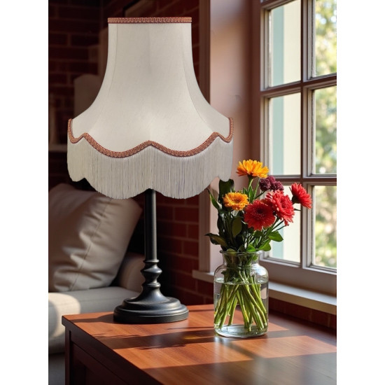 Cream and Red / Gold Scalloped Fabric Lampshades