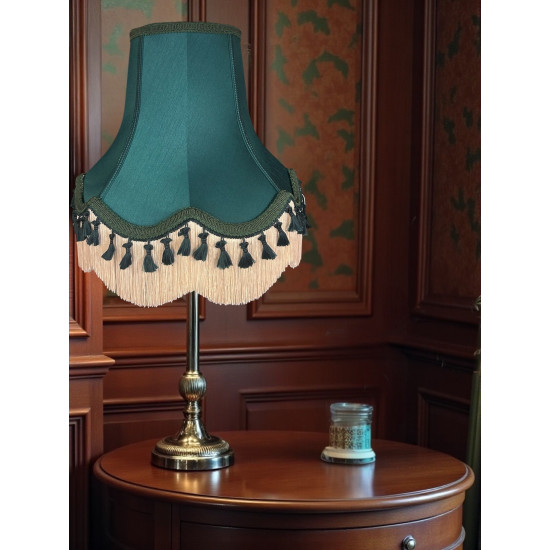 Dark Green and Cream Tassel Scalloped Fabric Lampshades