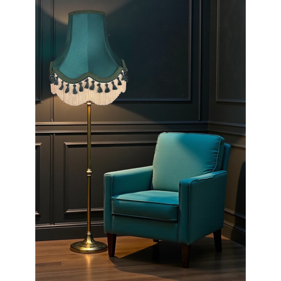 Dark Green and Cream Tassel Scalloped Fabric Lampshades