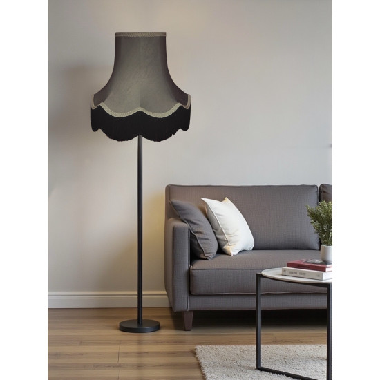 Pewter Grey and Black Fabric Lampshade