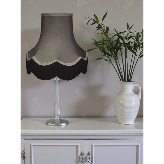 Pewter Grey and Black Fabric Lampshade