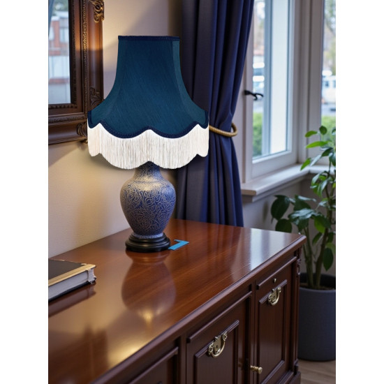 Navy Blue and Cream Fabric Lampshade