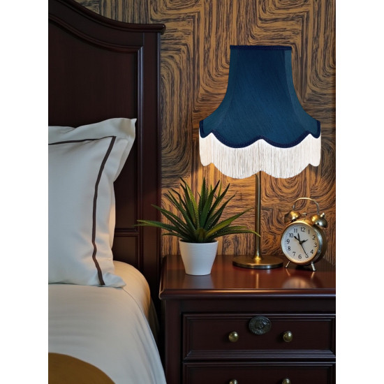 Navy Blue and Cream Fabric Lampshade